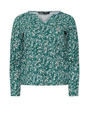 M&Co Green Petite Ditsy Notch Neck 100% Cotton Top - Image 5 of 5