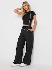 PixieGirl Petite Black Patch Pocket Wide Leg Joggers - Image 1 of 5