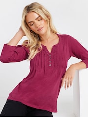 وردي - M&Co Petite 3/4 Sleeve 100% Cotton Top - صورة 1 من 5