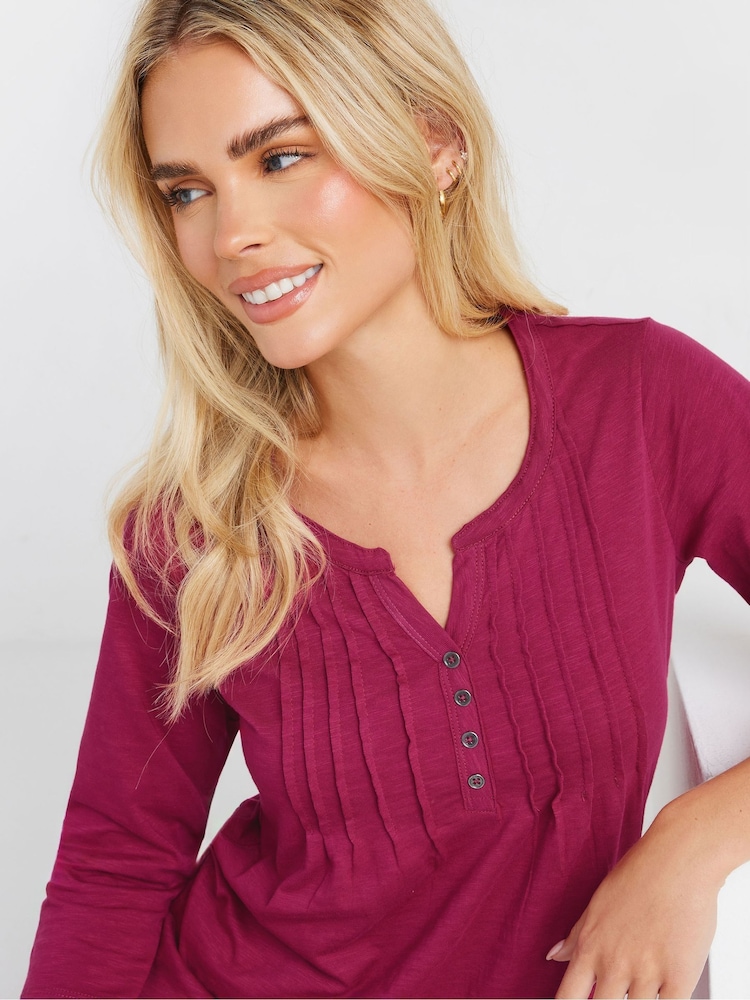 وردي - M&Co Petite 3/4 Sleeve 100% Cotton Top - صورة 2 من 5