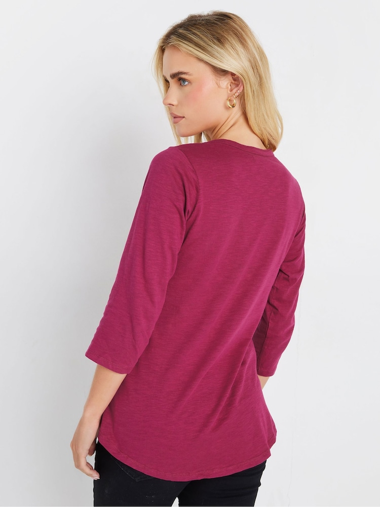 M&Co Pink Petite 3/4 Sleeve 100% Cotton Top - Image 3 of 5
