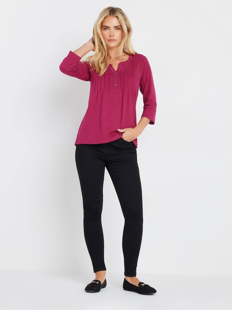 M&Co Pink Petite 3/4 Sleeve 100% Cotton Top - Image 4 of 5