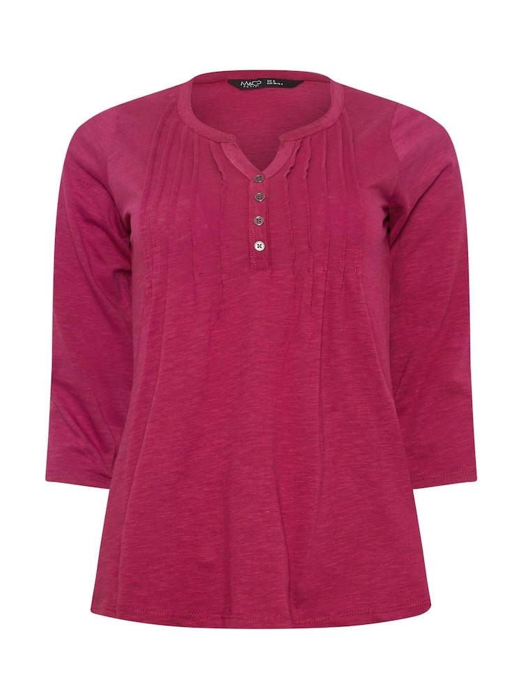 وردي - M&Co Petite 3/4 Sleeve 100% Cotton Top - صورة 5 من 5