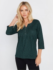 M&Co Green Petite 3/4 Sleeve 100% Cotton Top - Image 1 of 5