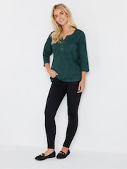 M&Co Green Petite 3/4 Sleeve 100% Cotton Top - Image 2 of 5