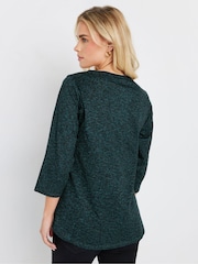 M&Co Green Petite 3/4 Sleeve 100% Cotton Top - Image 3 of 5