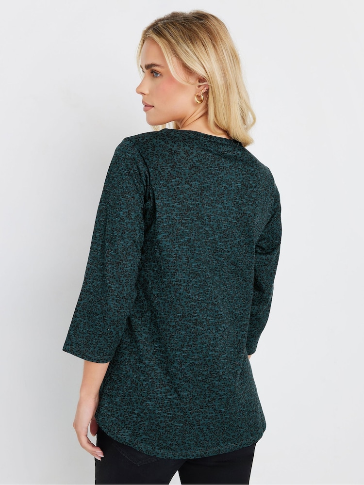 M&Co Green Petite 3/4 Sleeve 100% Cotton Top - Image 3 of 5