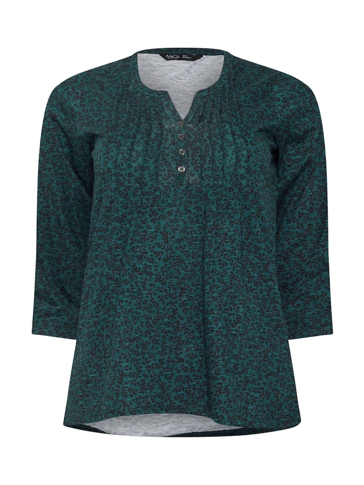 M&Co Green Petite 3/4 Sleeve 100% Cotton Top - Image 5 of 5