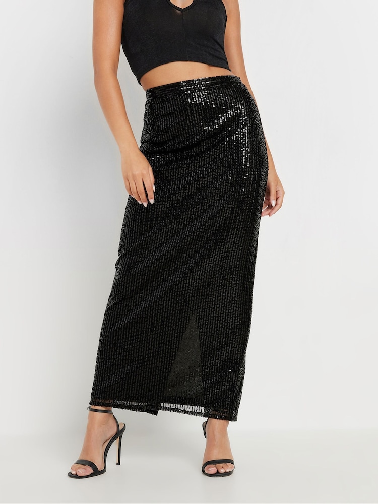PixieGirl Petite Black Sequin Maxi Skirt - Image 2 of 5