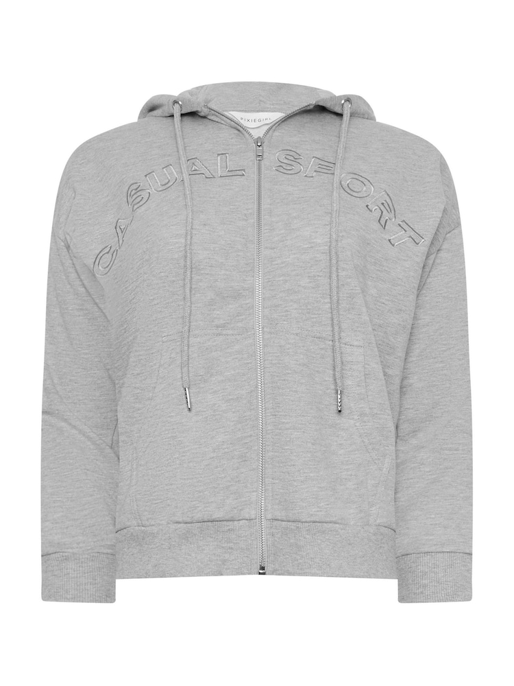 PixieGirl Petite Grey Black Casual Sport Zip Up Hoodie - Image 5 of 5