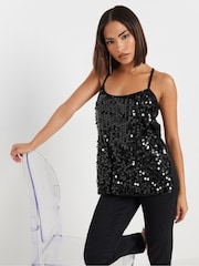 Schwarz - PixieGirl Petite Sequin Cross Back Cami Vest - Bild 1 von 5