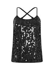Schwarz - PixieGirl Petite Sequin Cross Back Cami Vest - Bild 5 von 5
