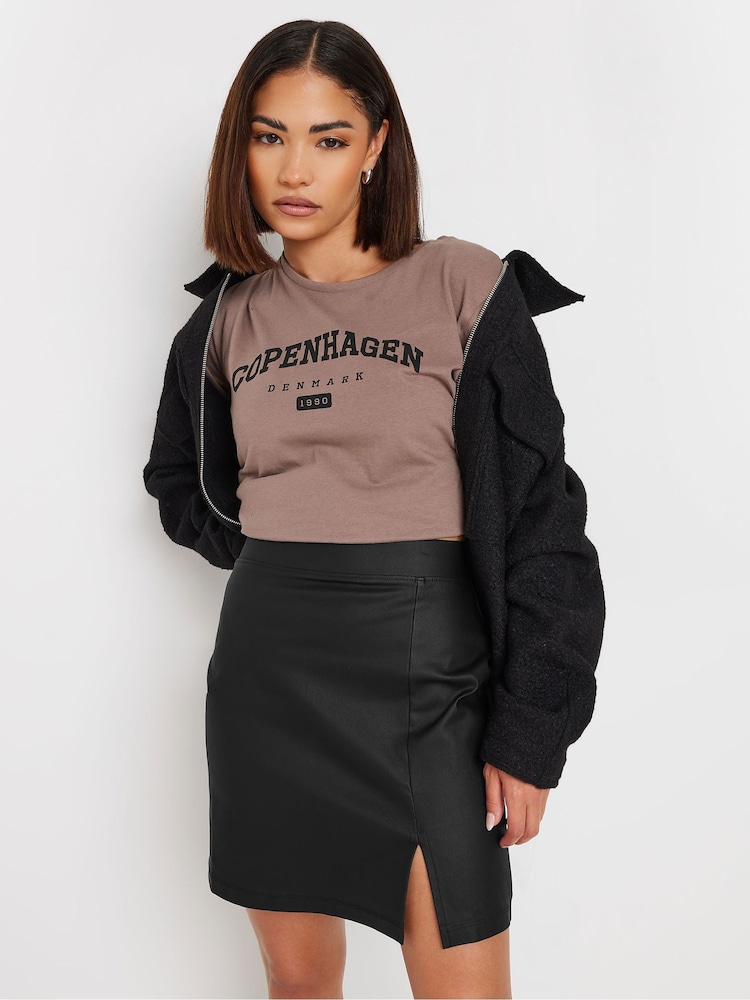 PixieGirl Petite Black Coated Mini Skirt - Image 1 of 5