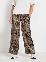 PixieGirl Petite Brown Leopard Print Satin Wide Leg Brown Trousers - Image 3 of 5