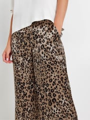 PixieGirl Petite Brown Leopard Print Satin Wide Leg Brown Trousers - Image 5 of 5