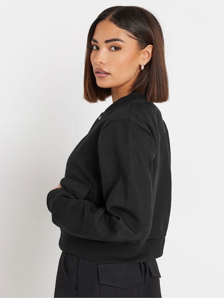 PixieGirl Petite Black Sweat Bomber Jacket - Image 3 of 5