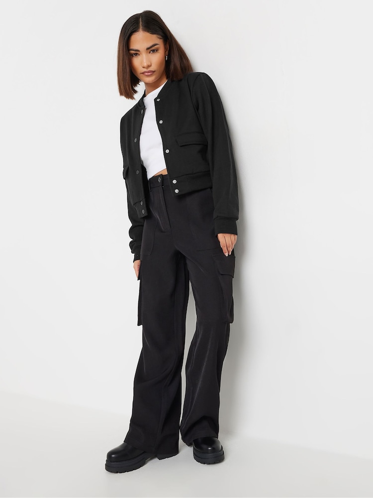 PixieGirl Petite Black Sweat Bomber Jacket - Image 4 of 5