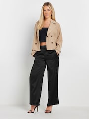 PixieGirl Petite Black Leopard Print Satin Wide Leg Brown Trousers - Image 1 of 6