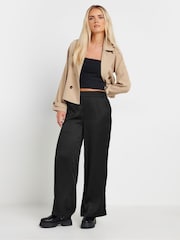 PixieGirl Petite Black Leopard Print Satin Wide Leg Brown Trousers - Image 2 of 6