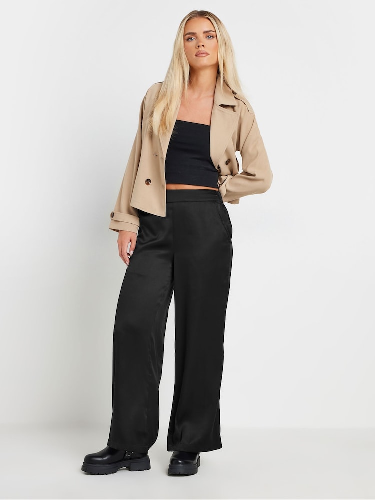 PixieGirl Petite Black Leopard Print Satin Wide Leg Brown Trousers - Image 2 of 6