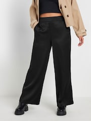 PixieGirl Petite Black Leopard Print Satin Wide Leg Brown Trousers - Image 3 of 6
