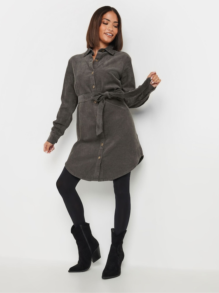 PixieGirl Petite Grey Corduroy Shirt Dress - Image 1 of 5