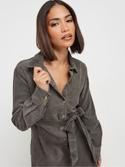 PixieGirl Petite Grey Corduroy Shirt Dress - Image 4 of 5