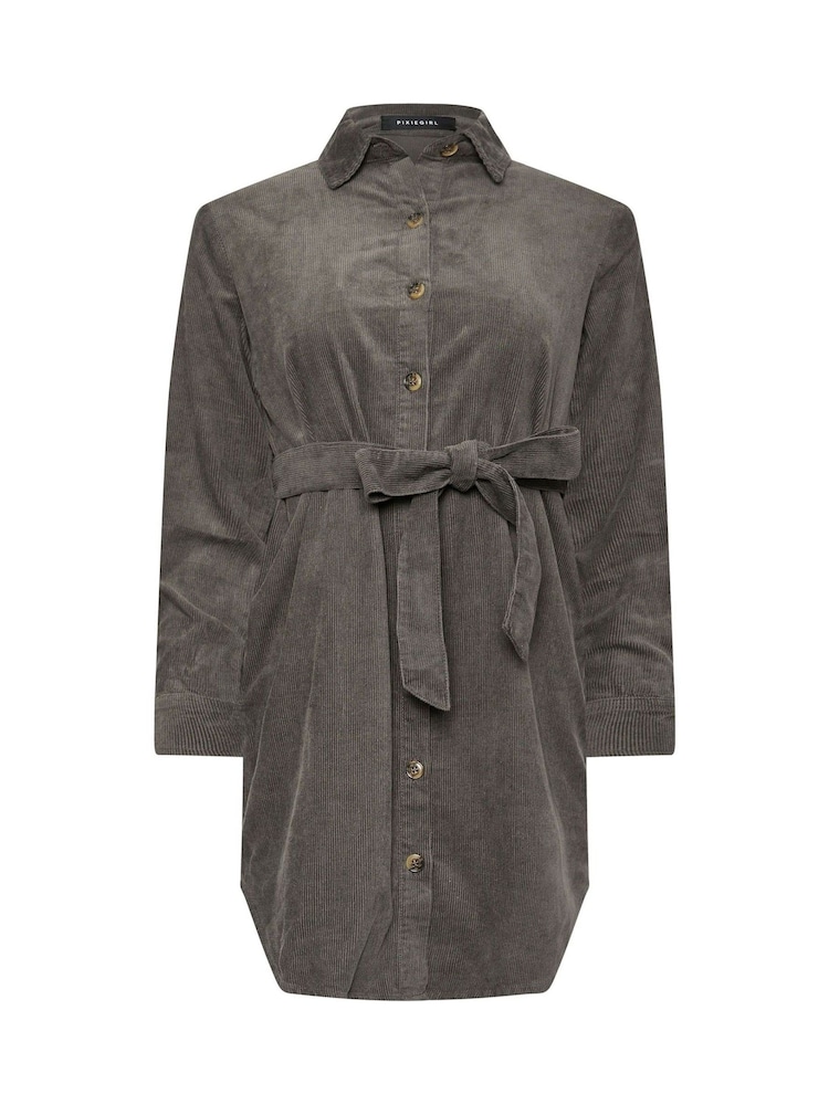 PixieGirl Petite Grey Corduroy Shirt Dress - Image 5 of 5