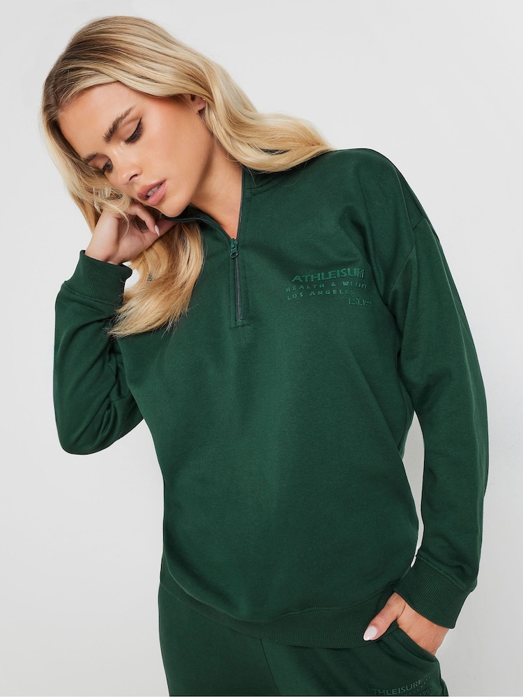 PixieGirl Petite Green Red Athleisure Zip Up Sweater - Image 1 of 5