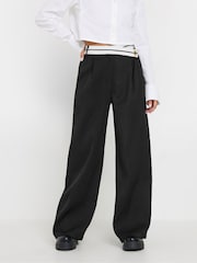 PixieGirl Petite Black Contrast Waist Wide Leg Trousers - Image 2 of 5