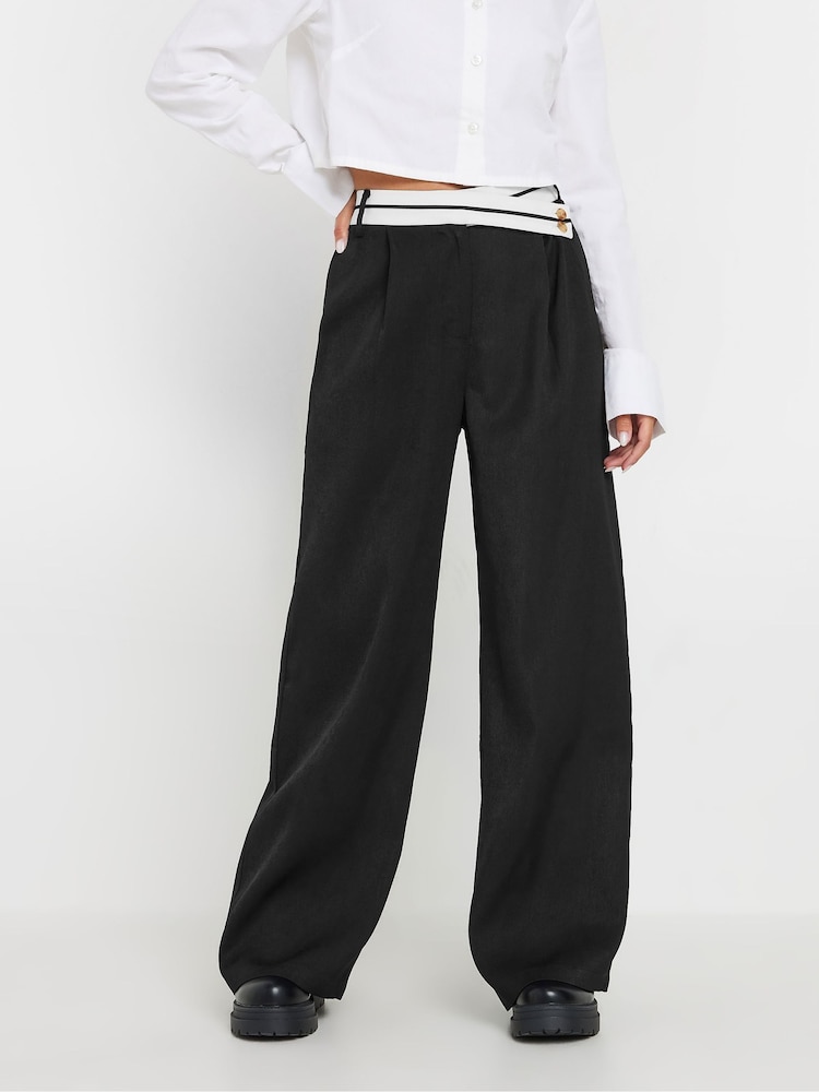 PixieGirl Petite Black Contrast Waist Wide Leg Trousers - Image 2 of 5