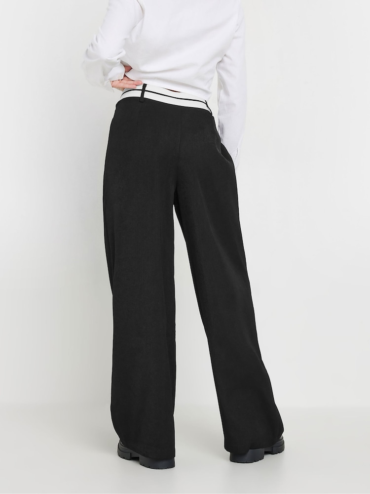 PixieGirl Petite Black Contrast Waist Wide Leg Trousers - Image 3 of 5