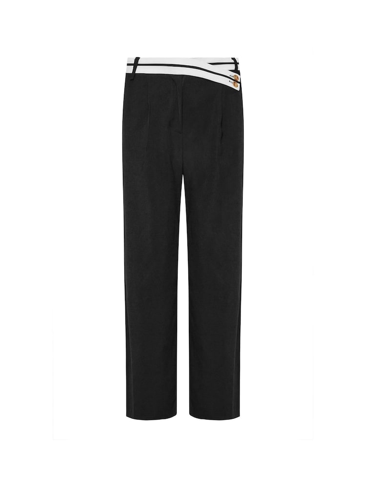 PixieGirl Petite Black Contrast Waist Wide Leg Trousers - Image 5 of 5