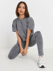 PixieGirl Petite Grey Acid Wash T-Shirt With Leggings - Image 1 of 4