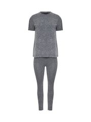 PixieGirl Petite Grey Acid Wash T-Shirt With Leggings - Image 4 of 4