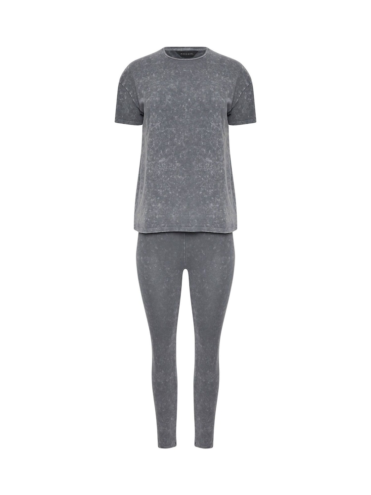 PixieGirl Petite Grey Acid Wash T-Shirt With Leggings - Image 4 of 4