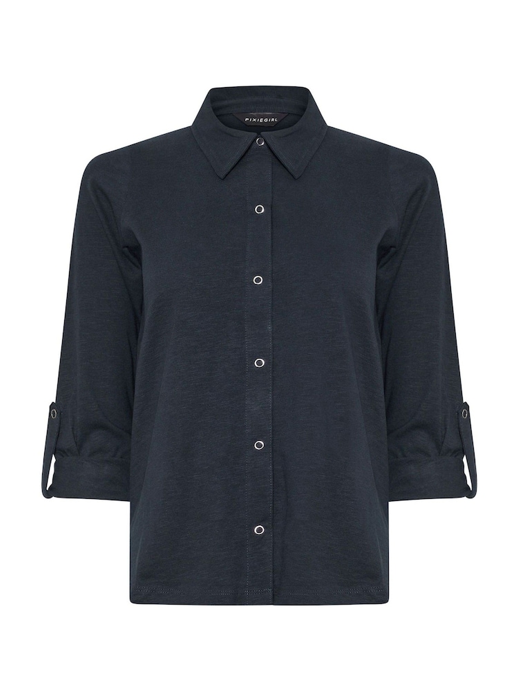 PixieGirl Petite Blue 100% Cotton Turn Back Cuff Shirt - Image 5 of 5