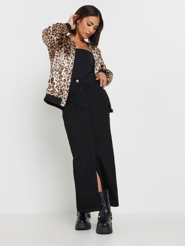 PixieGirl Petite Brown Animal Print Satin Bomber Jacket - Image 2 of 5