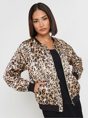 PixieGirl Petite Brown Animal Print Satin Bomber Jacket - Image 4 of 5