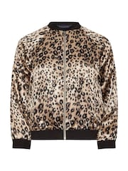 PixieGirl Petite Brown Animal Print Satin Bomber Jacket - Image 5 of 5
