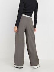 PixieGirl Petite Grey Contrast Waist Wide Leg Trousers - Image 3 of 5
