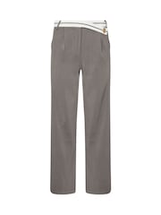 PixieGirl Petite Grey Contrast Waist Wide Leg Trousers - Image 5 of 5
