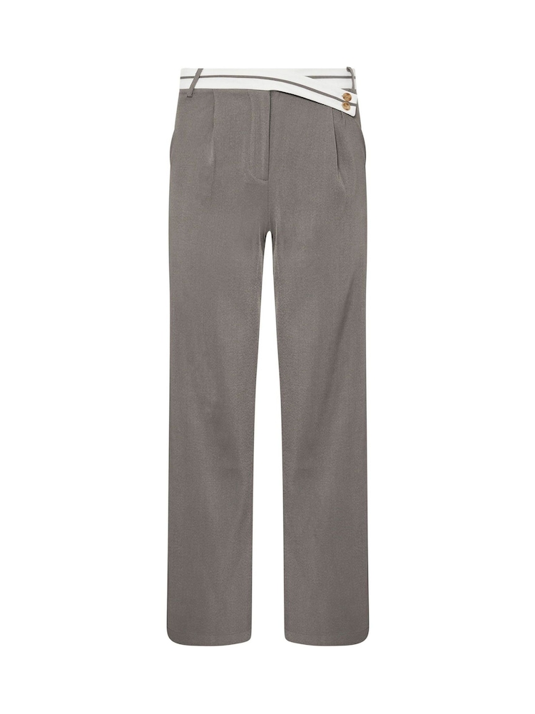 PixieGirl Petite Grey Contrast Waist Wide Leg Trousers - Image 5 of 5