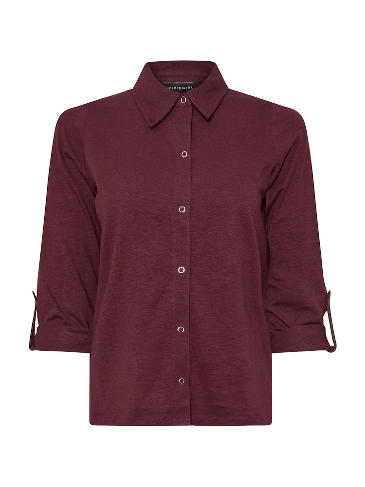 PixieGirl Petite Red 100% Cotton Turn Back Cuff Shirt - Image 5 of 5