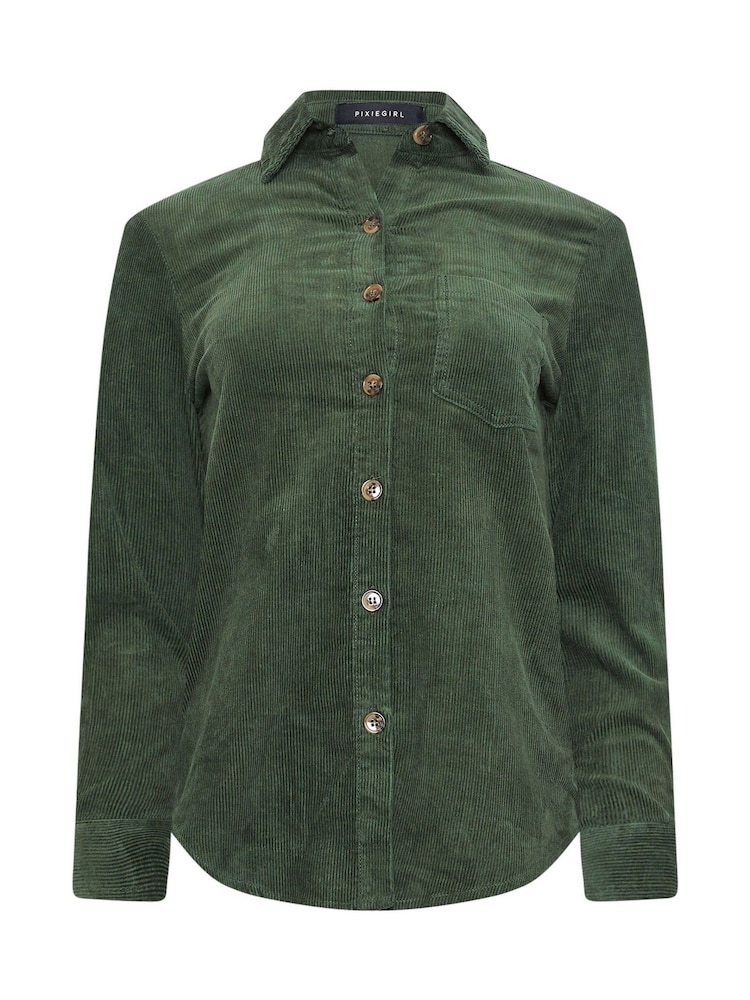 PixieGirl Petite Green 100% Cotton Corduroy Shirt - Image 5 of 5