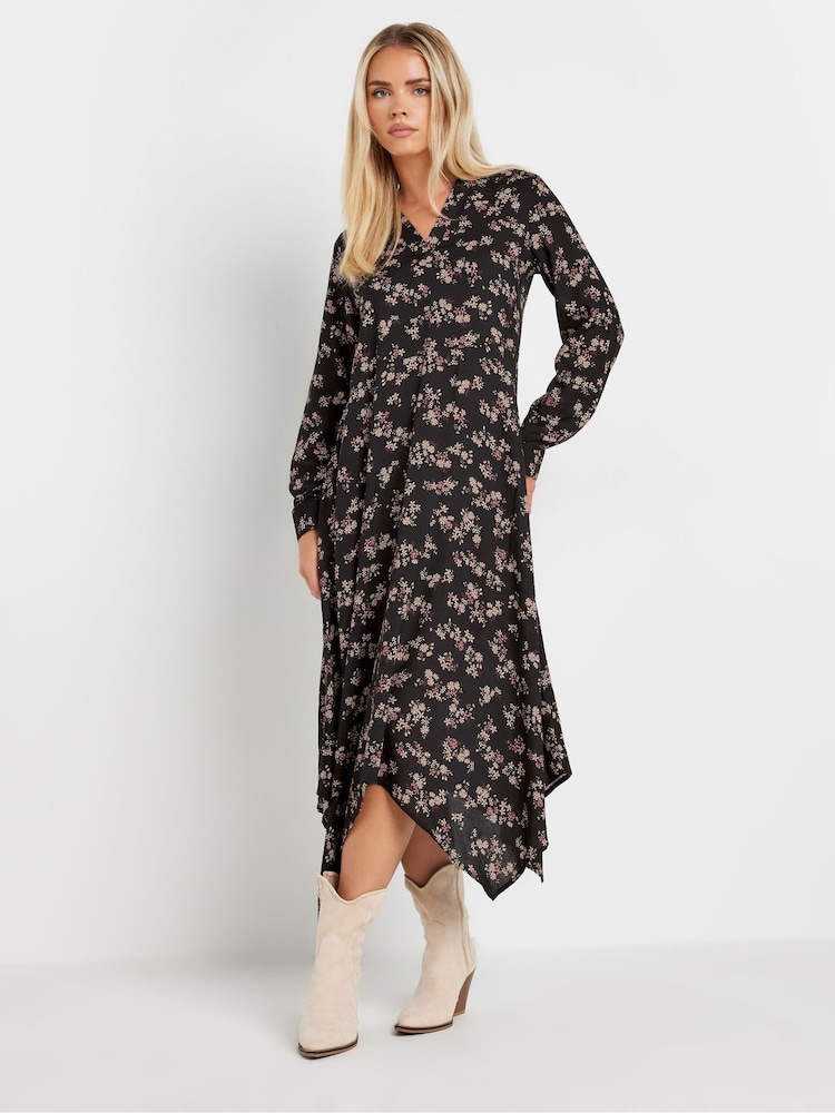 PixieGirl Petite Black Ditsy Hanky Hem Maxi Dress - Image 2 of 5