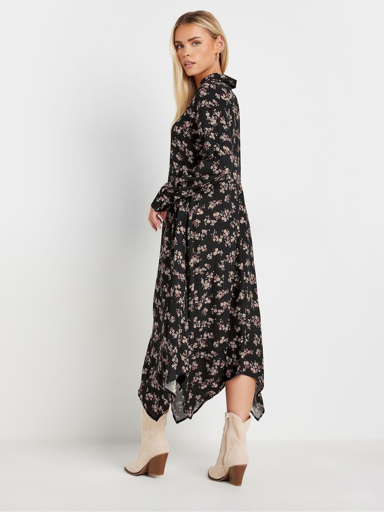 PixieGirl Petite Black Ditsy Hanky Hem Maxi Dress - Image 3 of 5