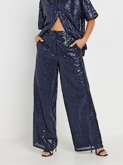 PixieGirl Petite Blue Sequin Wide Leg Trousers - Image 2 of 5