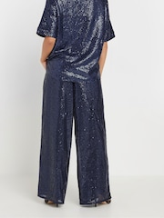 PixieGirl Petite Blue Sequin Wide Leg Trousers - Image 3 of 5