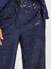PixieGirl Petite Blue Sequin Wide Leg Trousers - Image 4 of 5